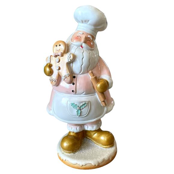 Pastel Pink Baking Santa Figurine Gingerbread Cookie Holiday Decor 12in New